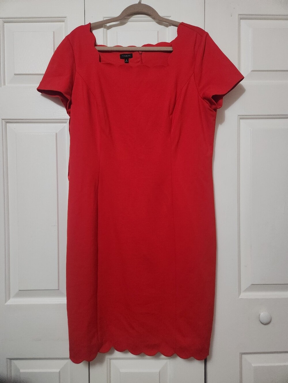 Talbots Red Scallop-Trim Midi Dress